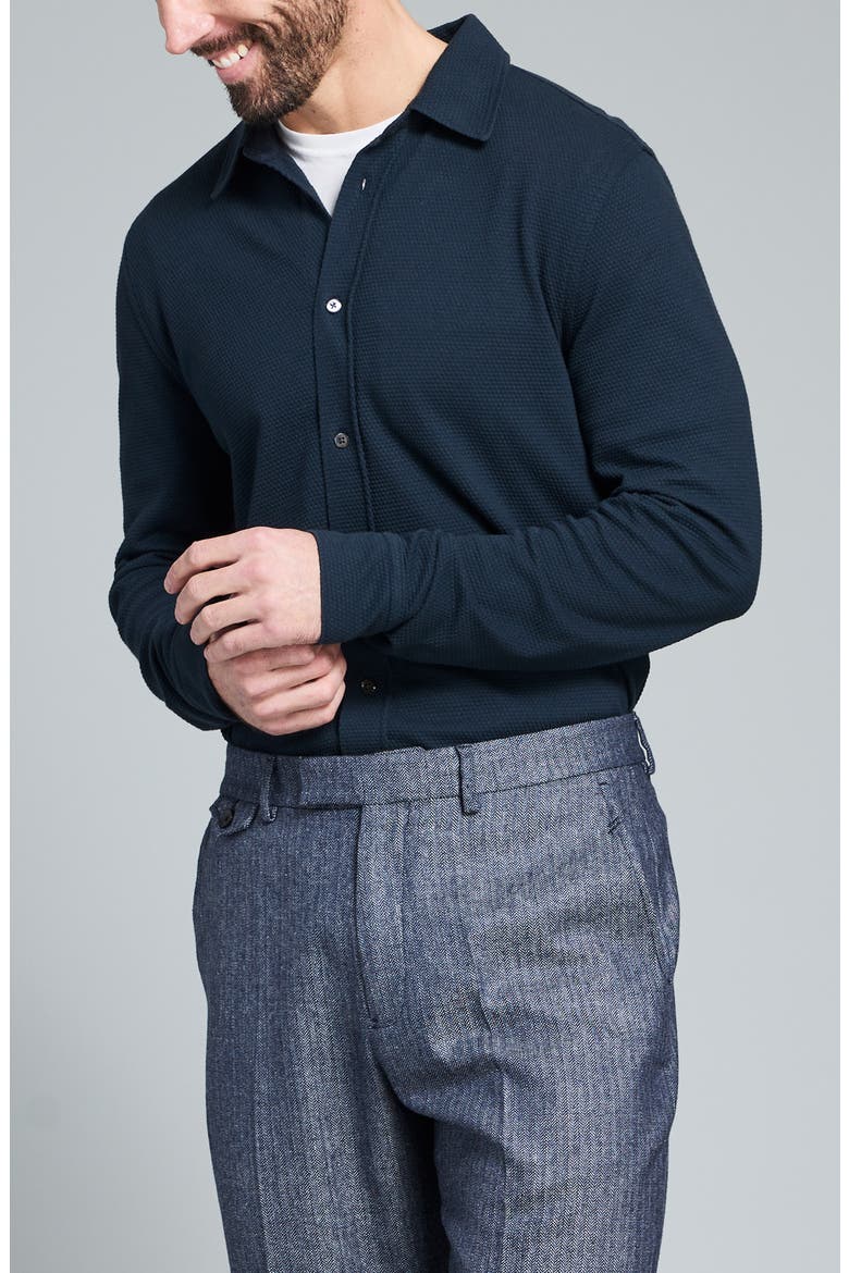 Textured Cotton Button-Up Shirt, Alternate, color, CARBON BLUE