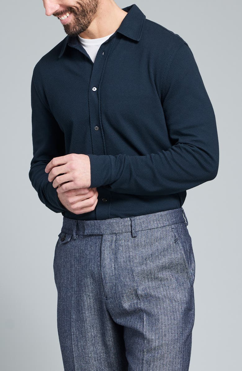 Billy Reid Textured Cotton Button-Up Shirt, Alternate, color, Carbon Blue