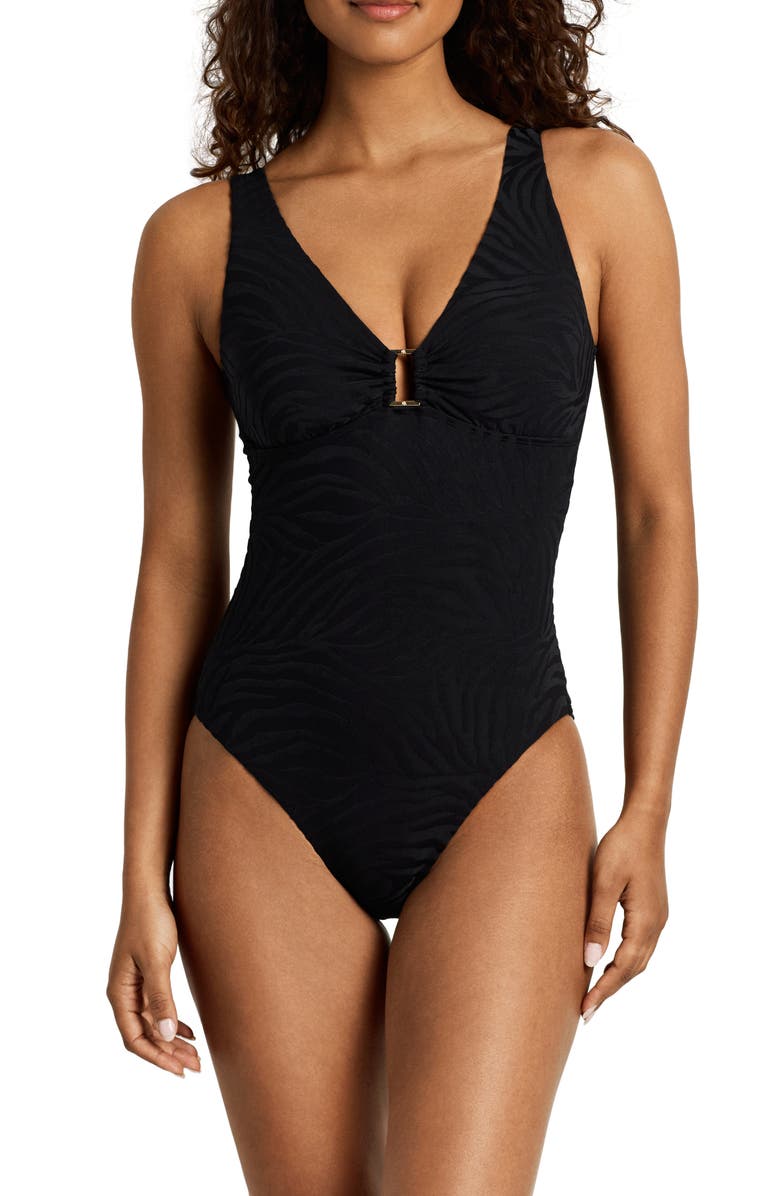 Lauren Ralph Lauren Ring Underwire One-Piece Swimsuit, Main, color, Black
