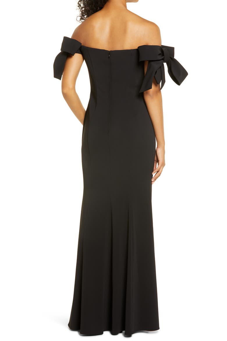 Off the Shoulder Bow Sleeve Mermaid Gown, Alternate, color, BLACK