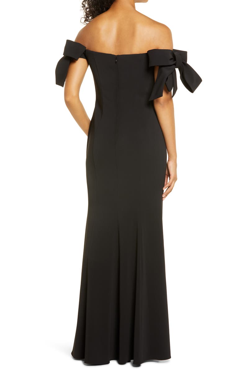 Badgley Mischka Collection Off the Shoulder Bow Sleeve Mermaid Gown, Alternate, color,