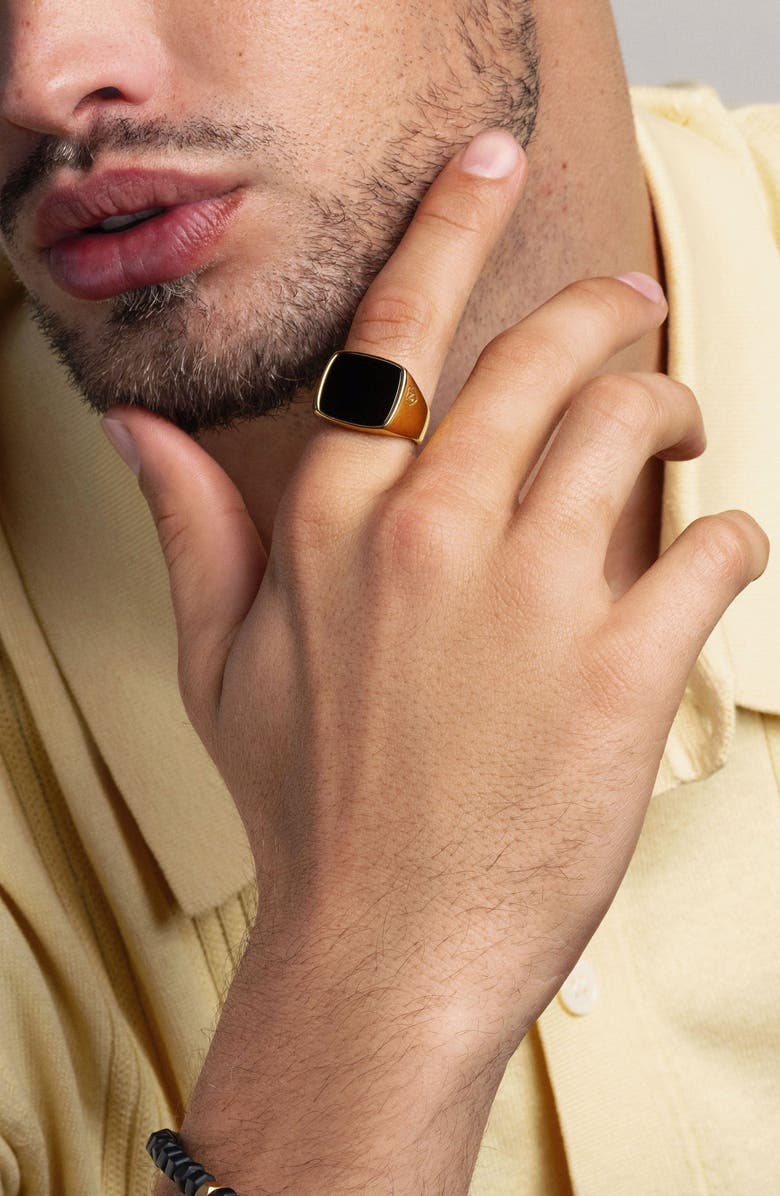 Nialaya Gold Signet Ring, Alternate, color, Gold / Black Onyx