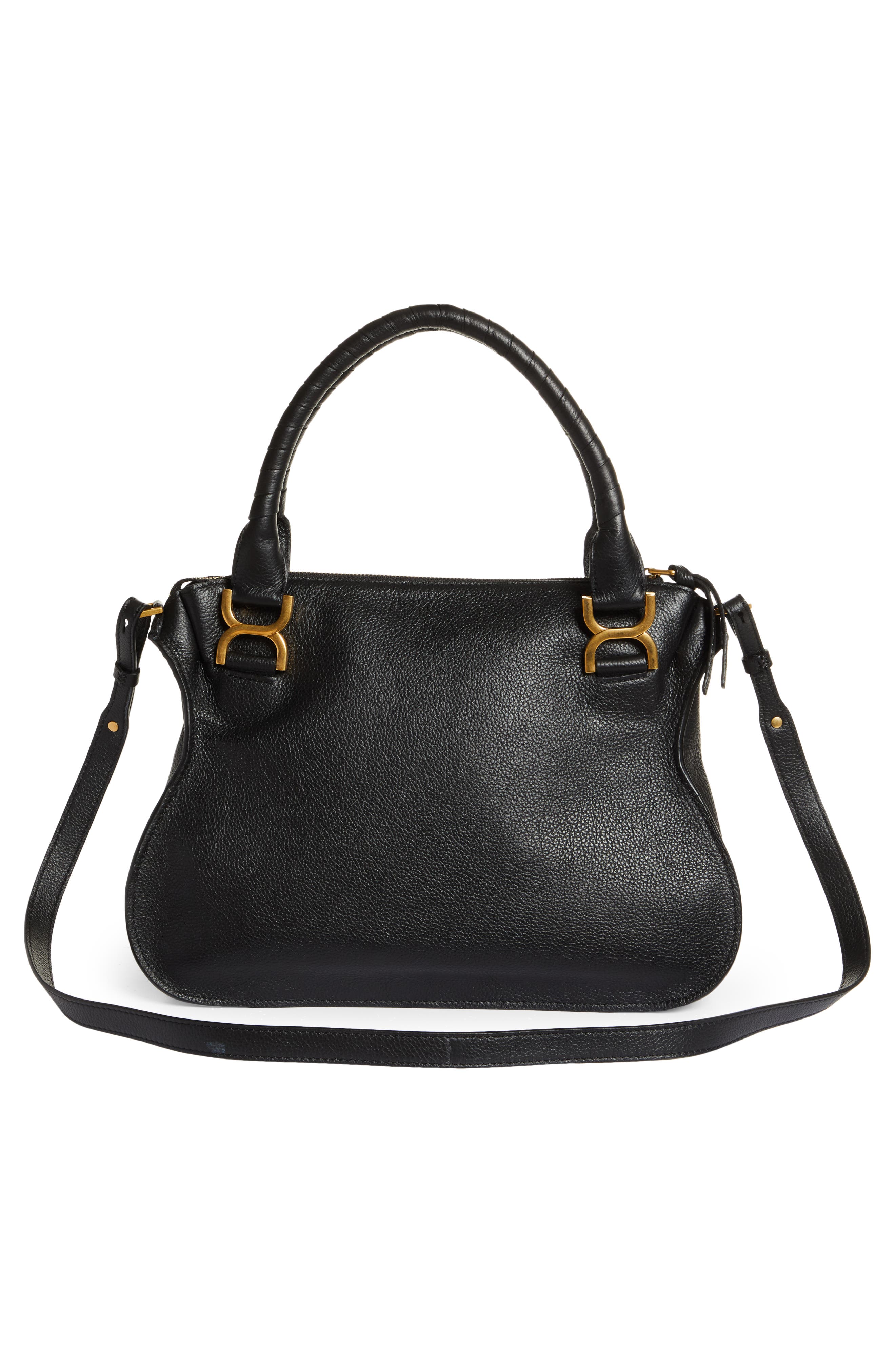 Chloé Medium Marcie Leather Satchel, Alternate, color, Black