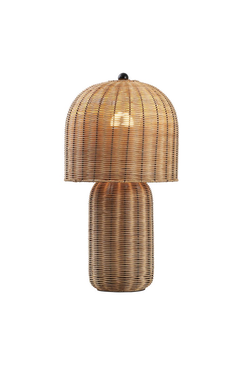 Minna 22.5" Modern Coastal Woven Rattan Arched LED Table Lamp, Main, color, Natural Brown