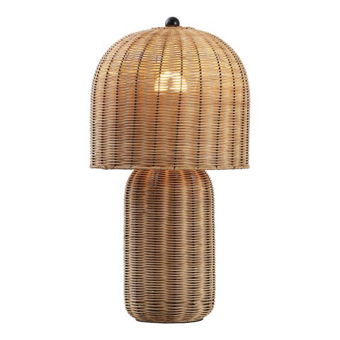 Minna 22.5" Modern Coastal Woven Rattan Arched LED Table Lamp
