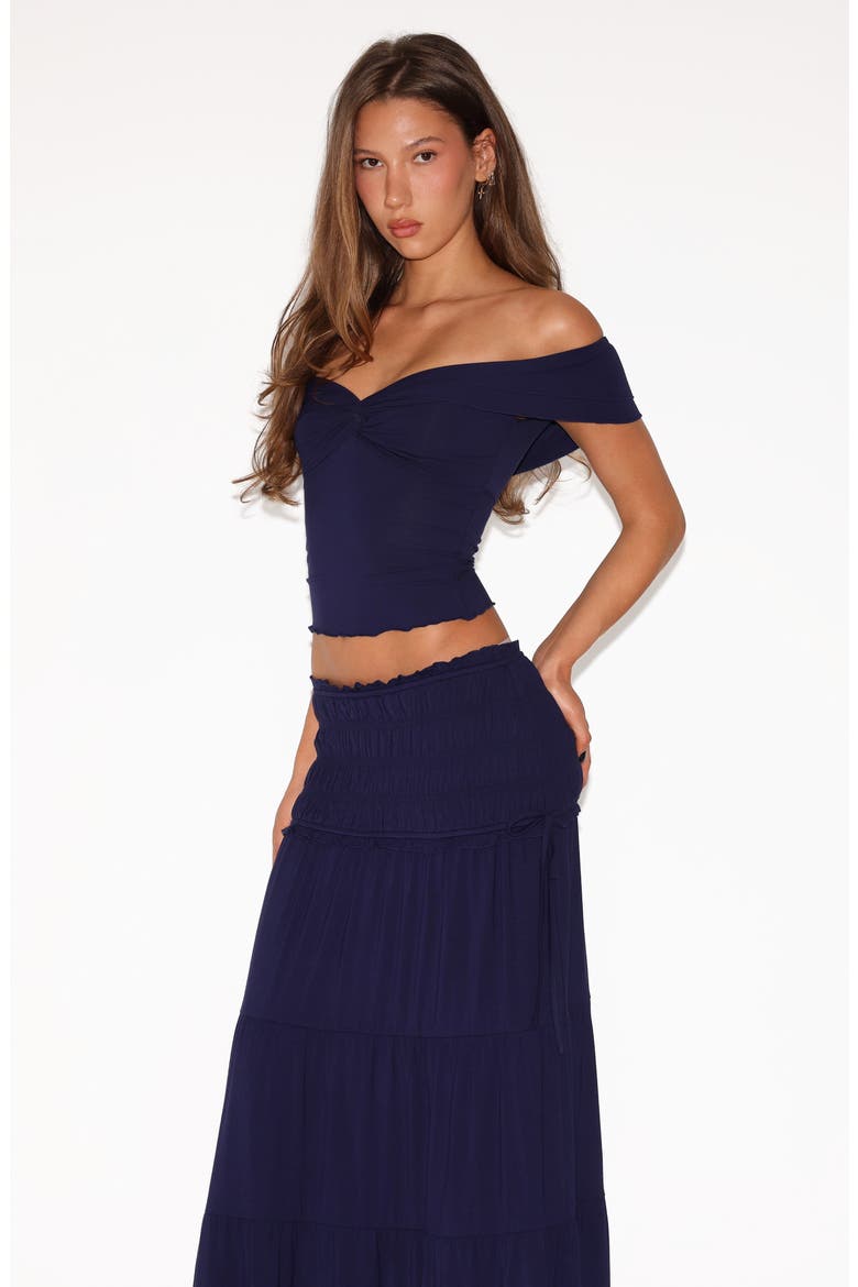 Denali Off the Shoulder Polka Dot Top, Alternate, color, NAVY