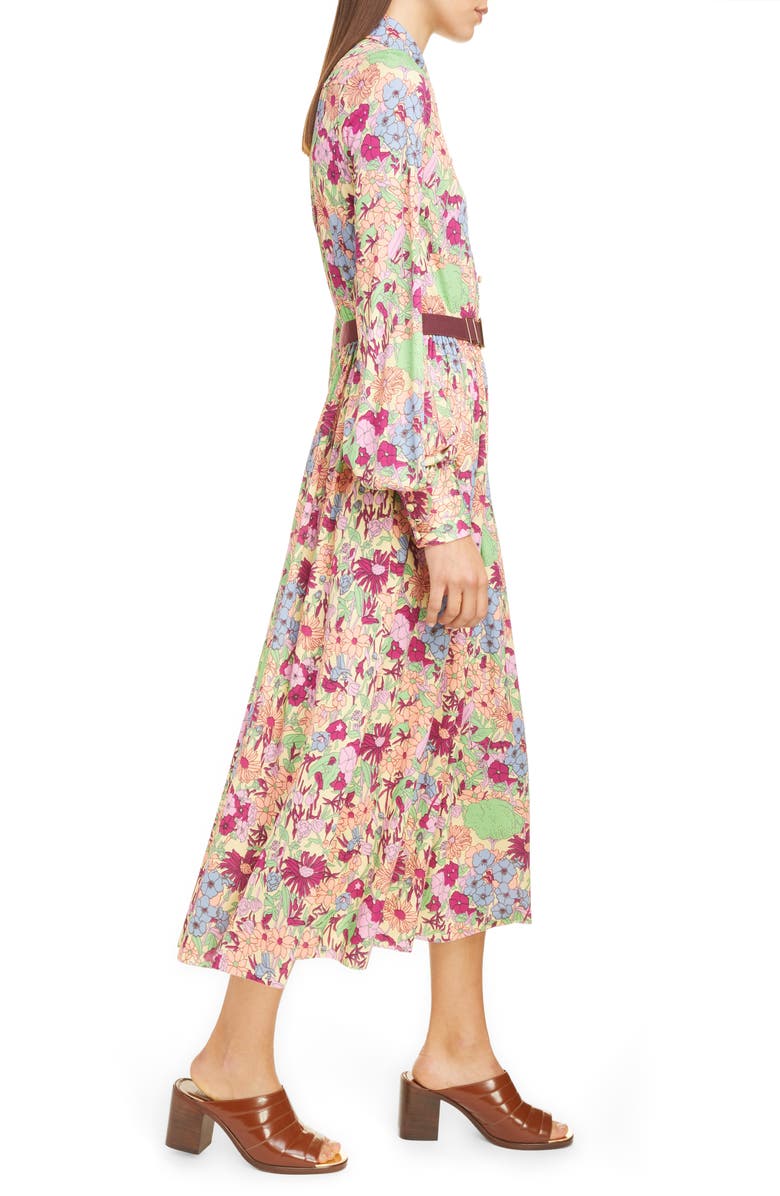 Runway Marc Jacobs Belted Wildflower Print Long Sleeve Jersey Shirtdress, Alternate, color, 