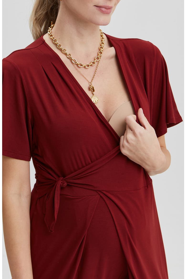 Lucia Maternity & Nursing Wrap Jumpsuit, Alternate, color, CLARET