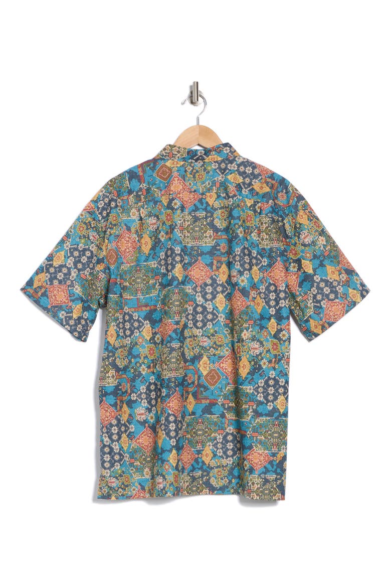 Ankara Short Sleeve Cotton Button-Up Shirt, Alternate, color, NAVY