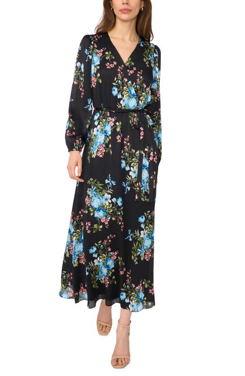 Floral Print Surplice Neck Maxi Dress
