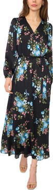 Halogen® Floral Print Surplice Neck Maxi Dress