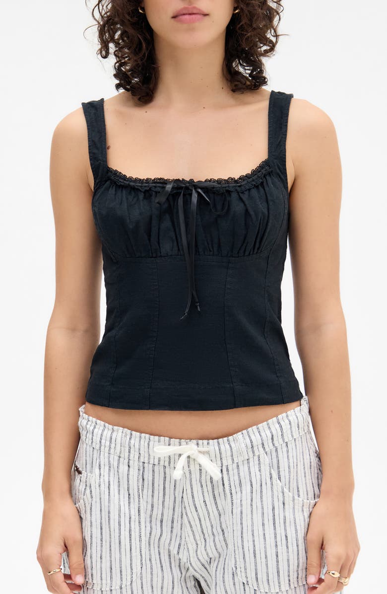 BDG Urban Outfitters Prairie Linen Blend Camisole, Main, color, Black