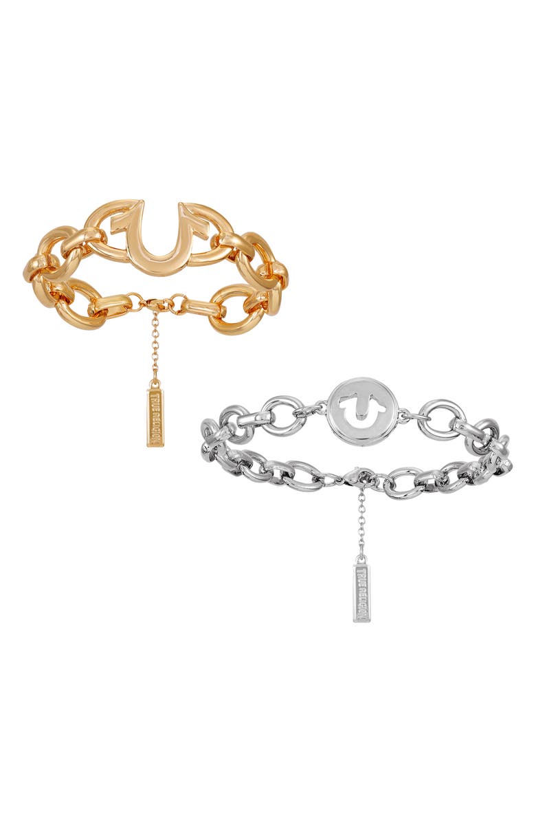 True Religion Set of 2 Two-Tone Logo Chain Bracelets, Alternate, color, Two Tone