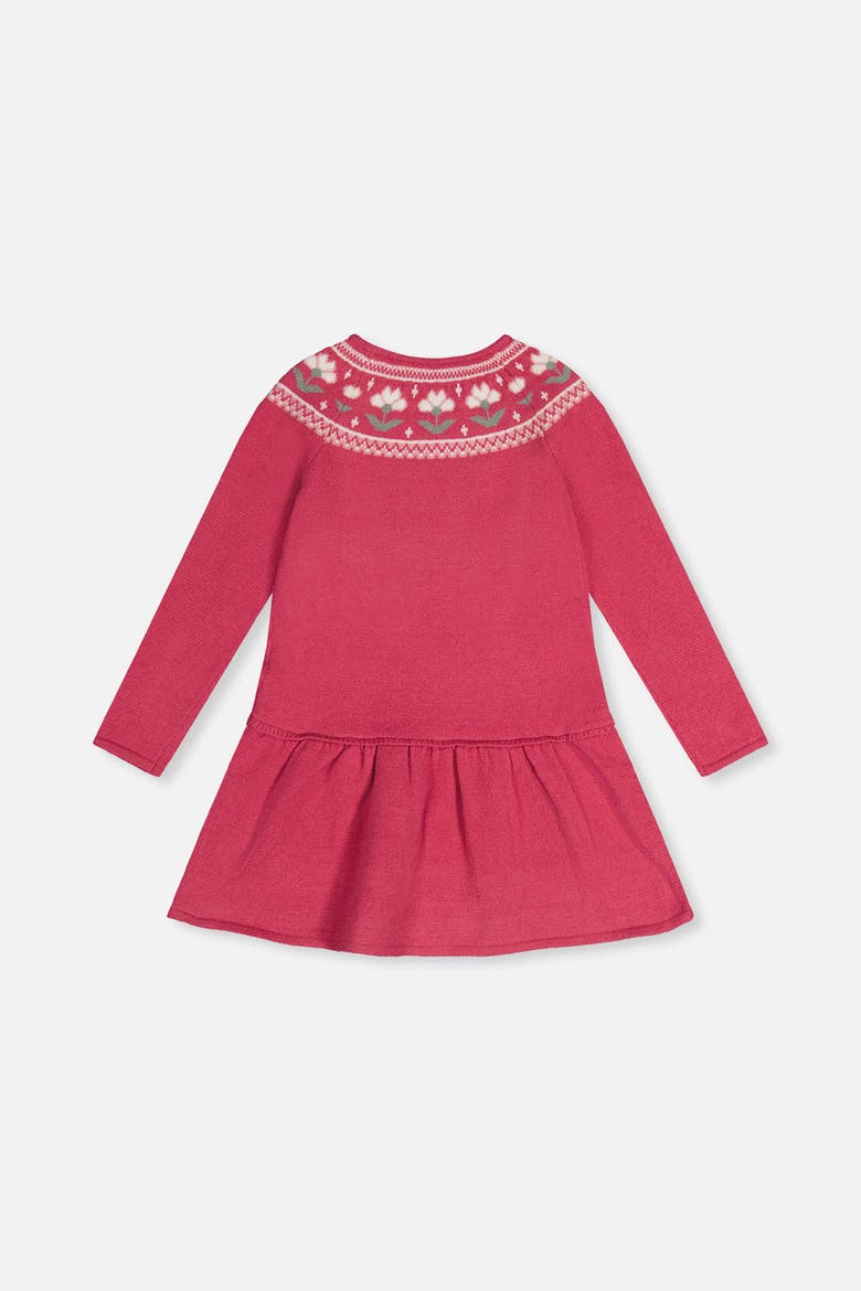 Flower Jacquard Yoke Flowy Knitted Dress, Alternate, color, Raspberry Pink