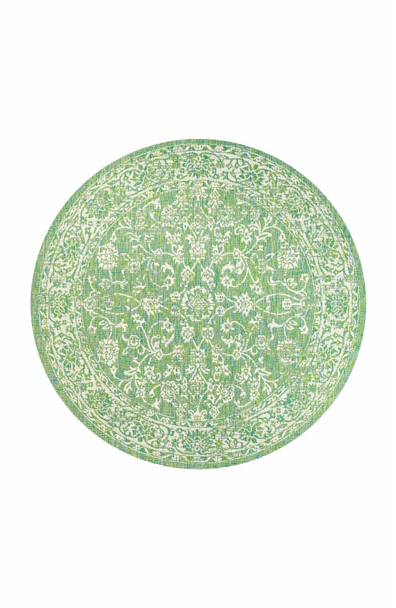 JONATHAN Y Tela Bohemian Textured Weave Floral Indoor/Outdoor Round Area Rug, Main, color, Ivory/Green