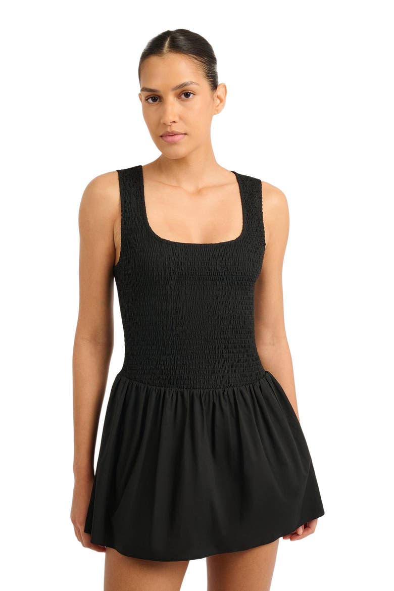 Poplin Smocked Mini Dress, Alternate, color, BLACK