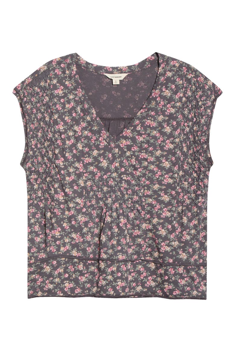 Floral Smocked Dolman Sleeve Swing Top, Main, color, GREY MULTI FLORAL
