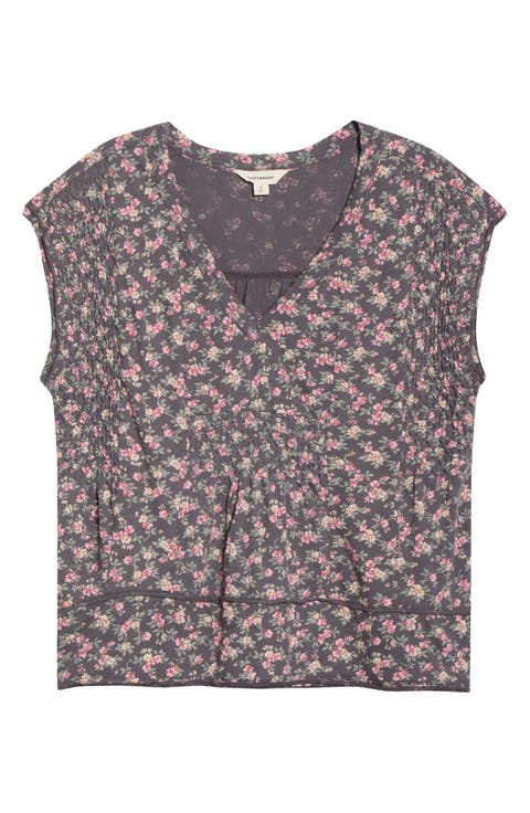 Floral Smocked Dolman Sleeve Swing Top