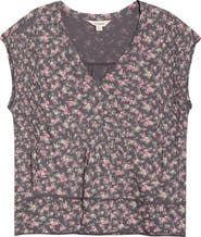 Lucky Brand Floral Smocked Dolman Sleeve Swing Top