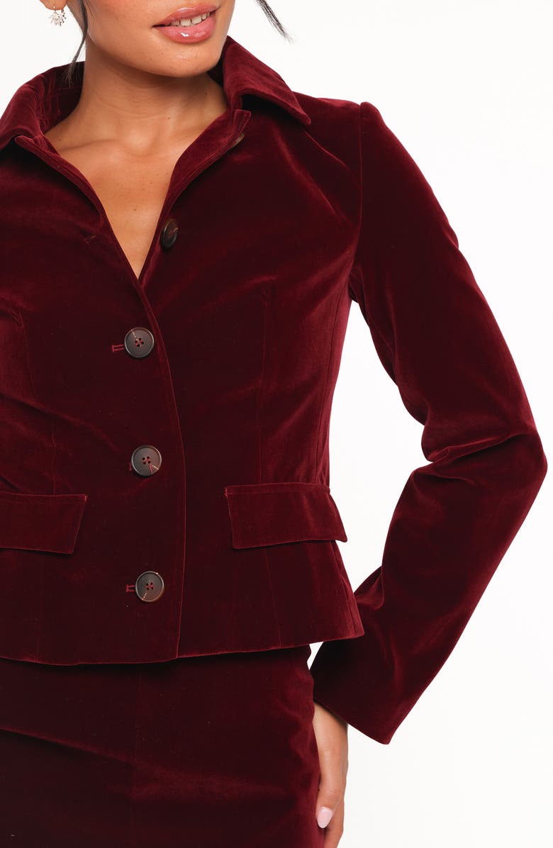 Petal & Pup Lainey Crop Velvet Jacket, Alternate, color, Burgundy