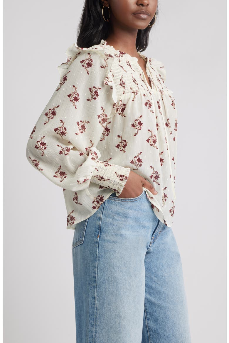 Smock Yoke Top, Alternate, color, IVORY- BURGUNDY BATIK FLORAL