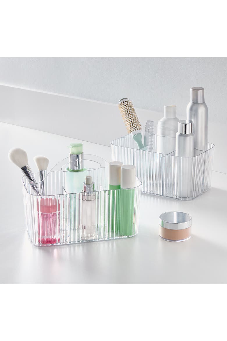 Plastic Shower Caddy Storage Organizer Basket with Handle, Alternate, color, Clear/Clear