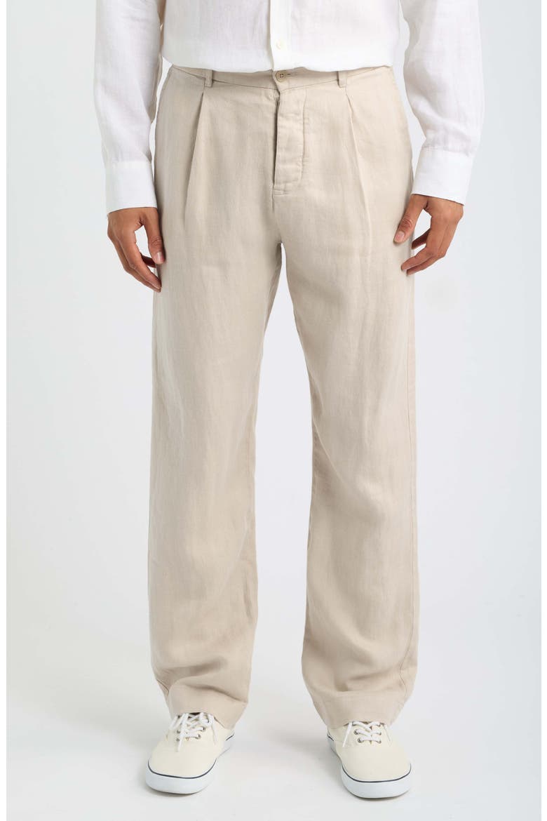 Alta Pleated Linen Trousers, Main, color, BONE