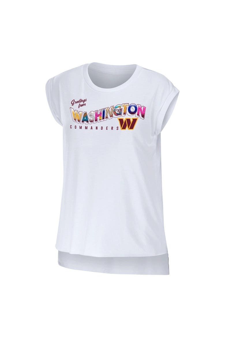 Women's WEAR by Erin Andrews White Washington Commanders Greetings From Muscle T-Shirt, Alternate, color, White