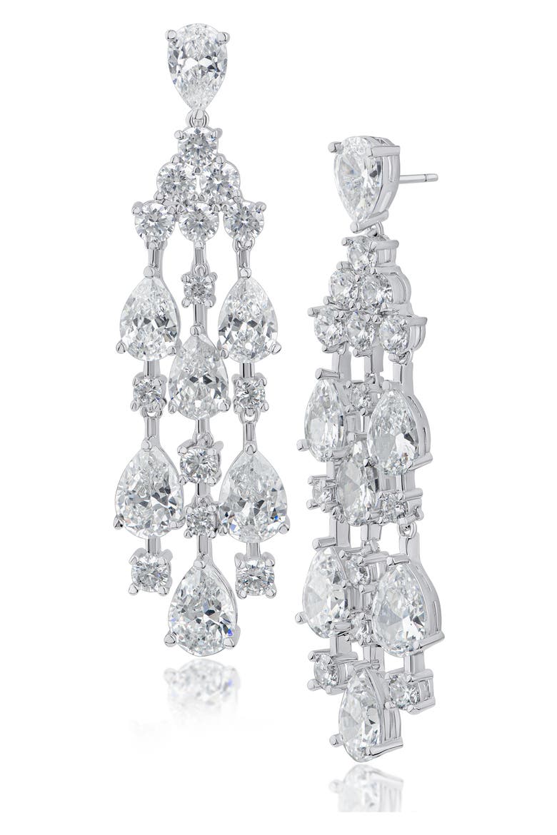 Cubic Zirconia Chandelier Drop Earrings, Main, color, CLEAR/ SILVER