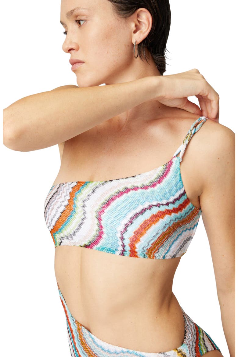 One-shoulder One-piece Swimsuit With Lamé Wave Motif And Cut-out Detail, Alternate, color, Multicoloured