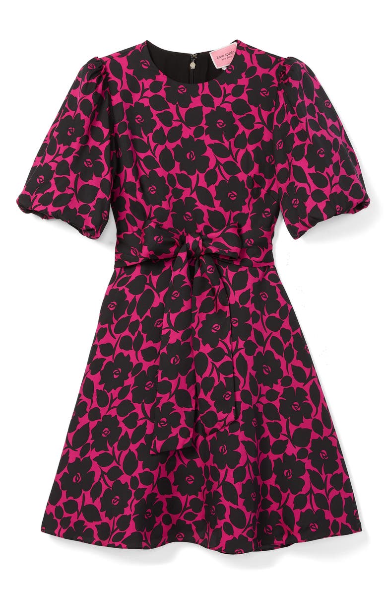 Kate Spade New York rosy garden tie waist silk blend dress, Alternate, color, 