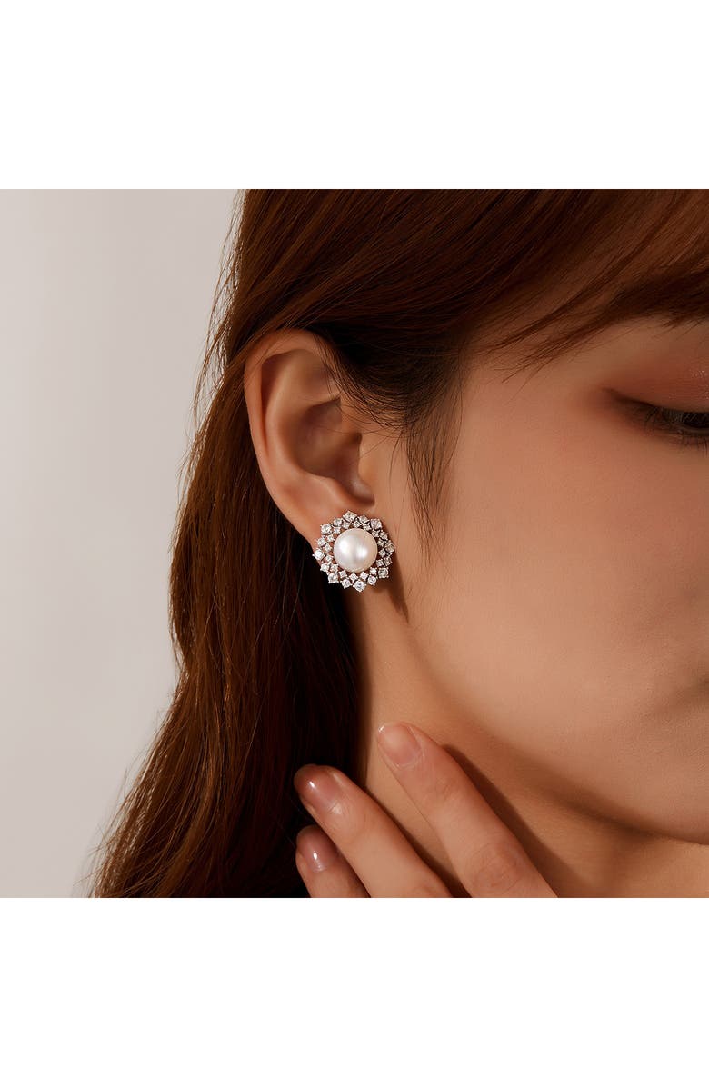 Lafonn Simulated Diamond & Cultured Freshwater Pearl Stud Earrings, Alternate, color,