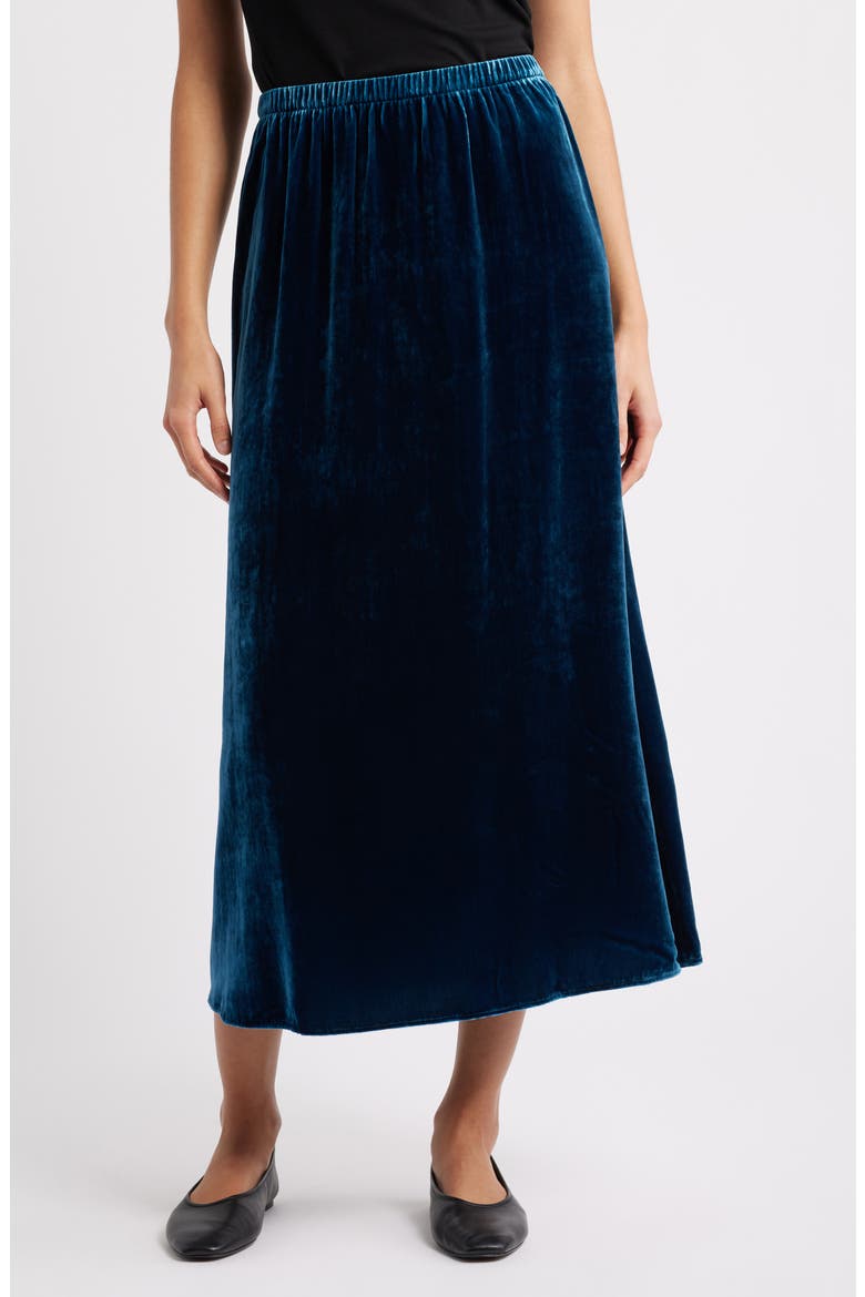 Velvet Midi A-Line Skirt, Main, color, ATLANTIS