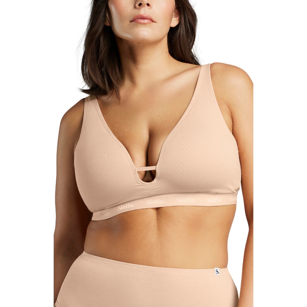 Siella Organic Cotton Plunge Foam Bra In Beach Beige