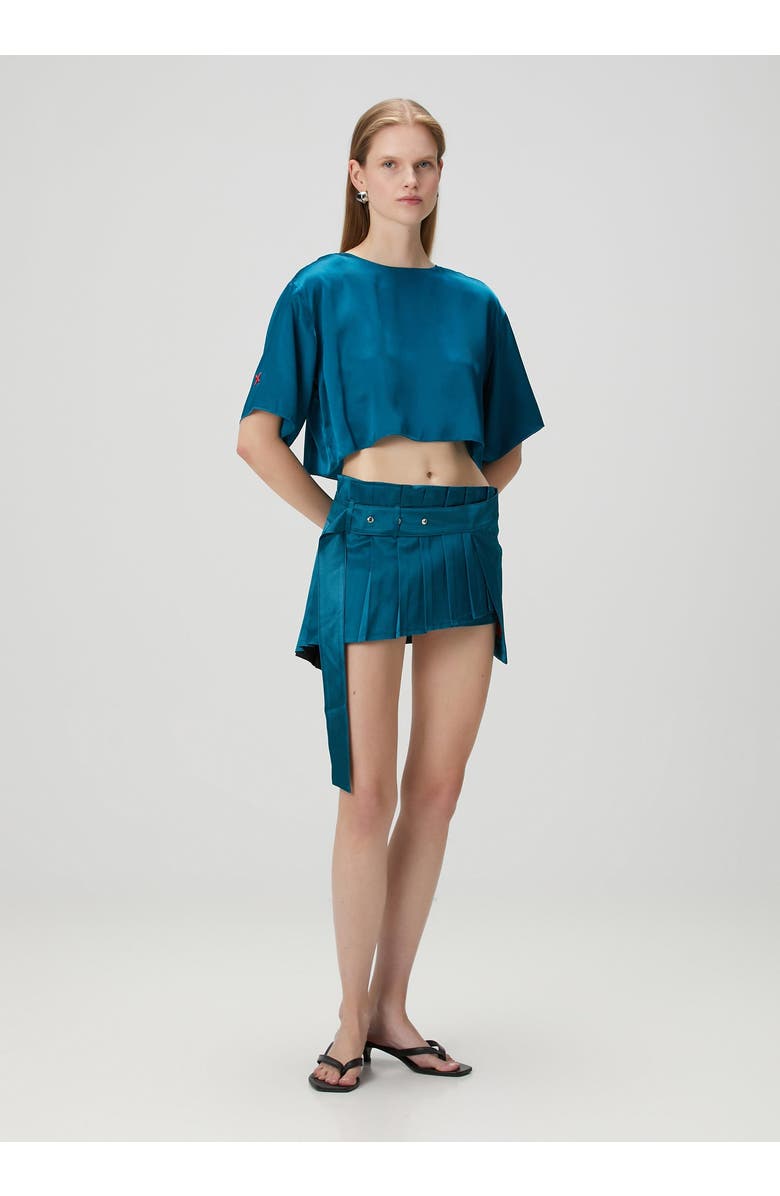 PCFG Pure Silk Oversized Silk Crop Top, Alternate, color, Blue