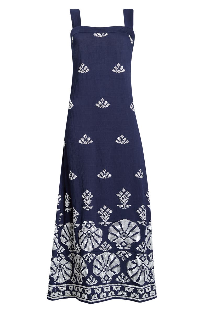 CeCe Geometric Print Midi Sundress, Main, color, Mood Indigo