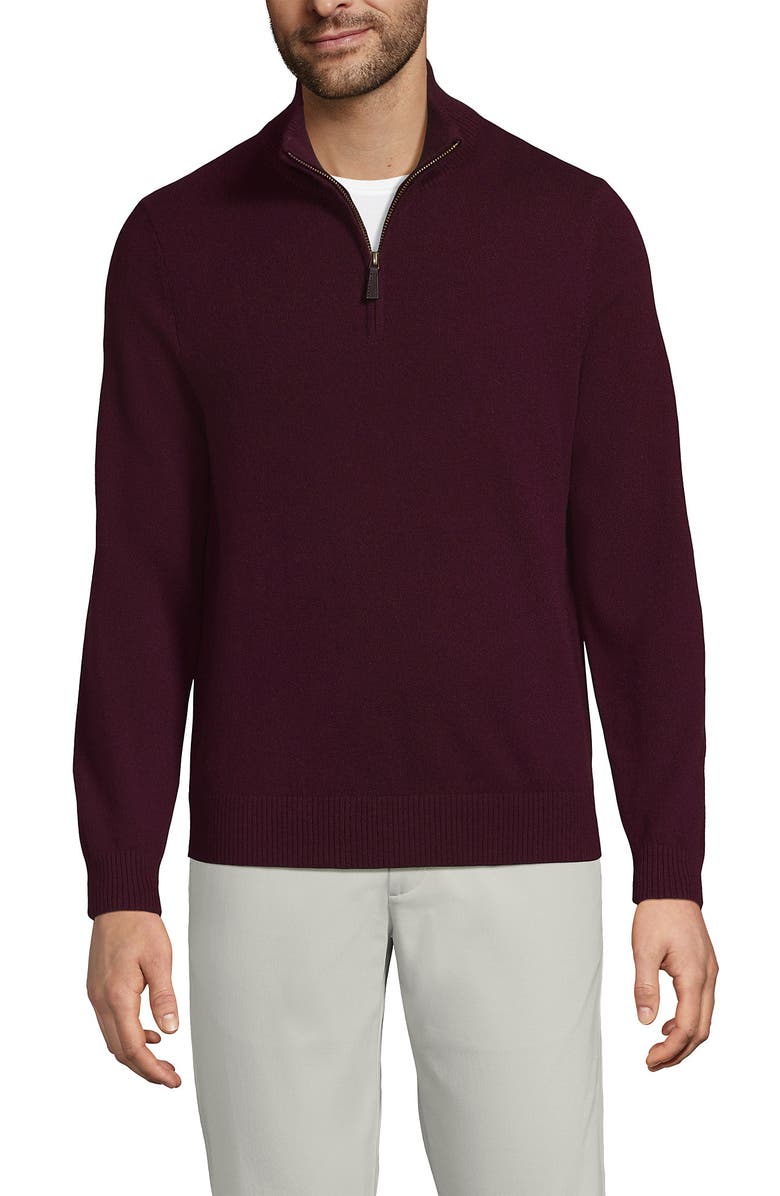 Lands' End Fine Gauge Cashmere Quarter Zip, Alternate, color, Lush Burgundy