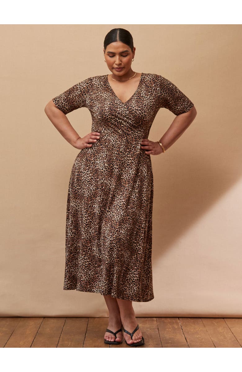Live Unlimited Leopard Print Wrap Dress, Main, color, Brown