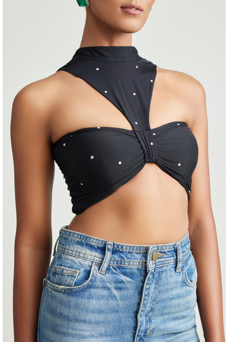 Genna Sequin Cutout Crop Top, Main, color, BLACK