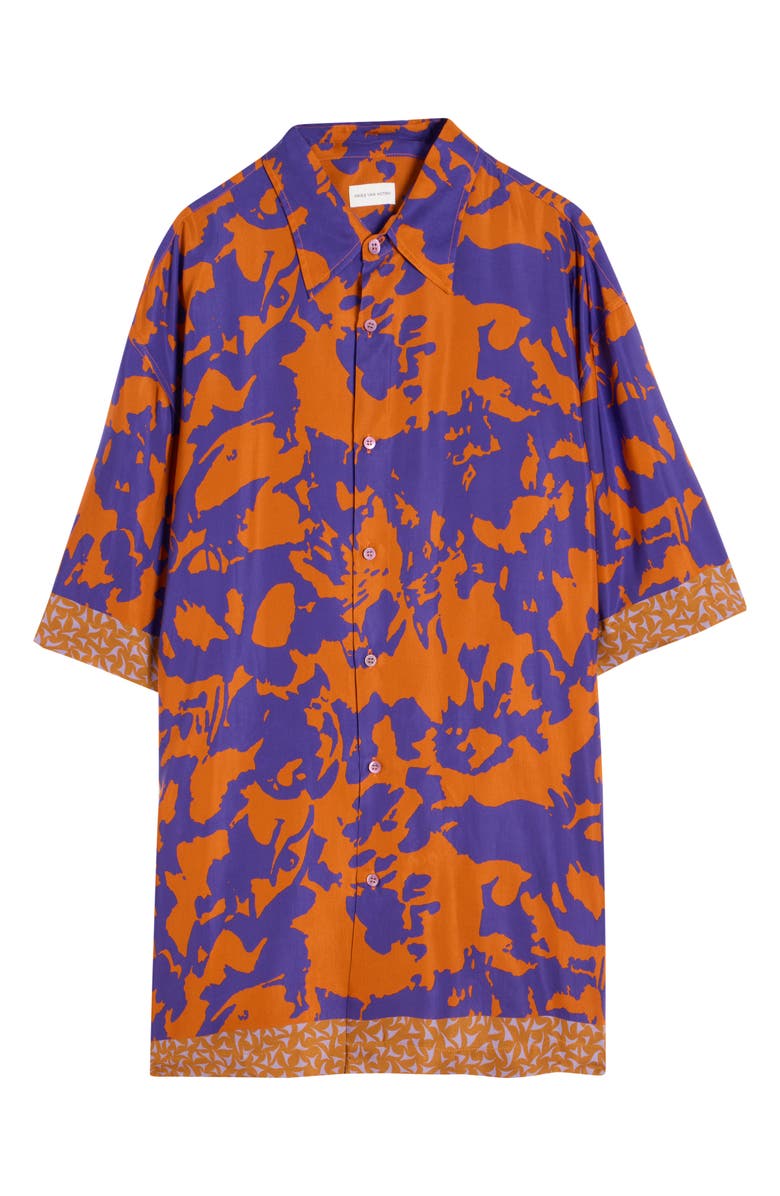 Dries Van Noten Cassidy Short Sleeve Button-Up Shirt, Alternate, color, Orange