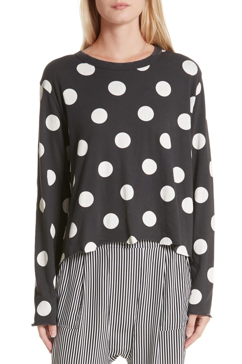The Long Sleeve Crop Tee, Main, color, WASHED BLACK WHITE DOTS