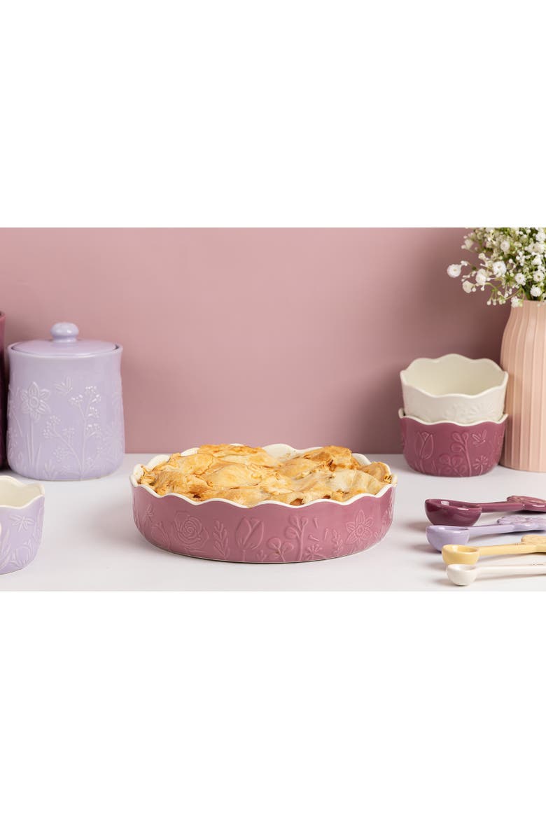 In The Meadow Pie Dish with Embossed Floral Design, Alternate, color, Pink