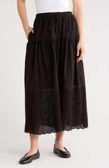 ELIE ELIE TAHARI Ruffle Embroidered Eyelet Cotton Blend Skirt