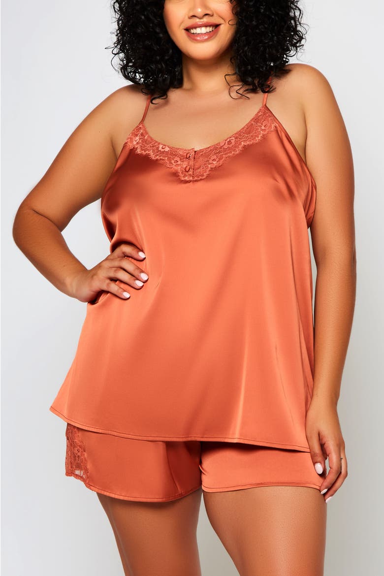 Lace Trim Satin Cami Pajamas, Main, color, Copper