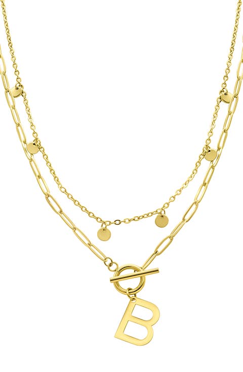 Initial Pendant Layered Chain Necklace