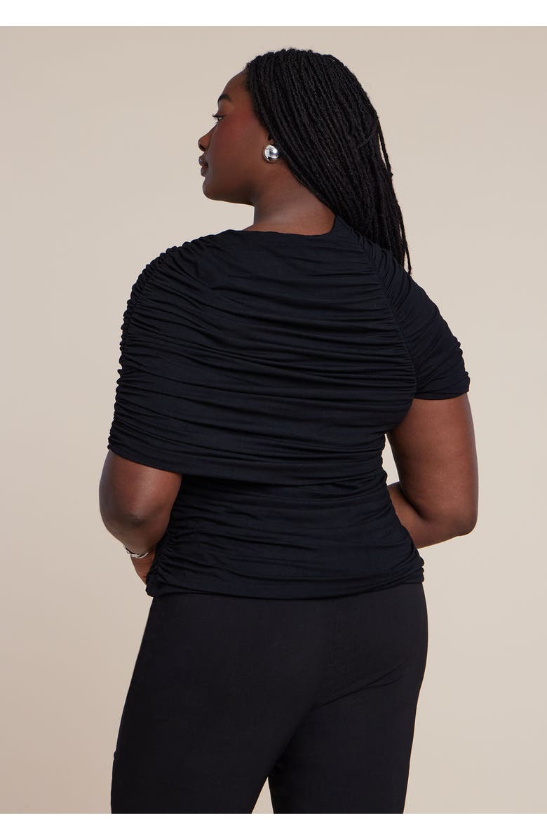 ELOQUII Sleeve Overlay Draped Top, Alternate, color, Black Onyx