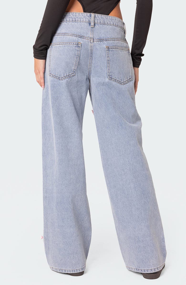 EDIKTED Lucille Satin Bow Wide Leg Jeans, Alternate, color, Light-Blue