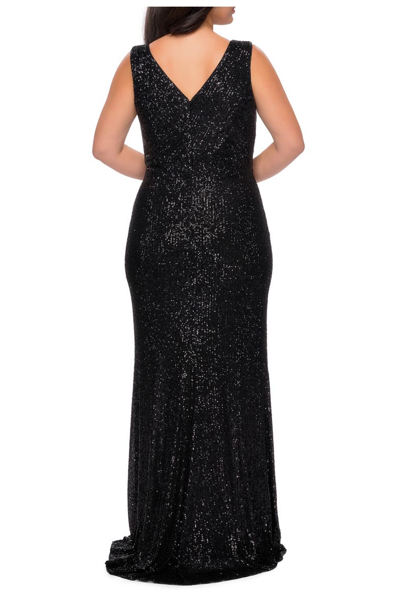 La Femme Long Sequin Plus Size Gown with V-Neck, Alternate, color, Black