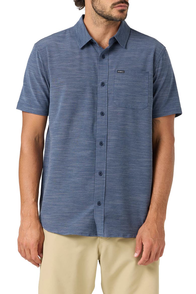 UPF Slub Short Sleeve Button Up Shirt, Main, color, NAVY