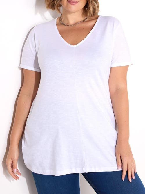 Live Unlimited Cotton Slub V-neck Longline T-shirt In White